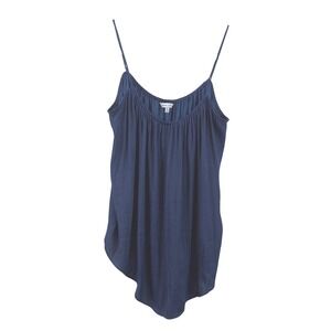 Naked Zebra Navy Blue Pleated High-Low Spaghetti Strap Camisole Tank Top